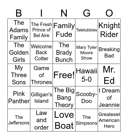 2nd TV Bingo Card