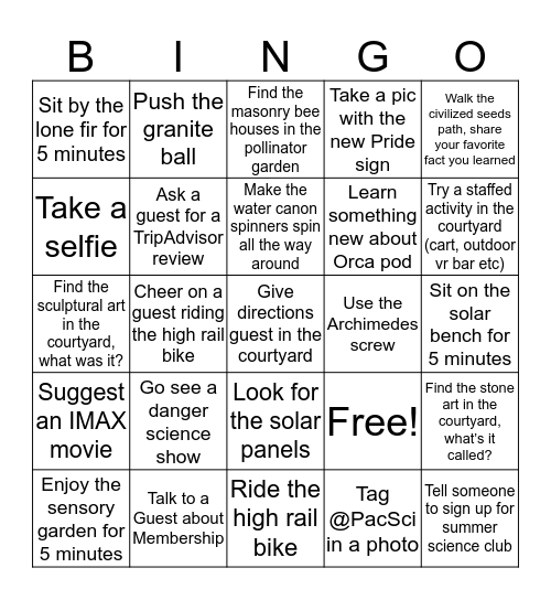 Staff Courtyard Bingo Card