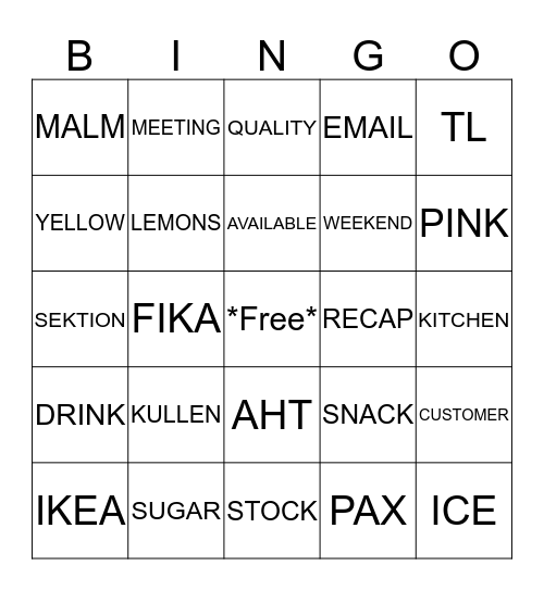 LEMONADE STAND Bingo Card