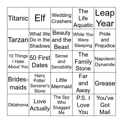 Movie Showdown Bingo Card