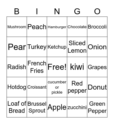 Camp Food Bingo Card