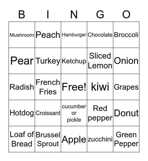 Camp Food Bingo Card