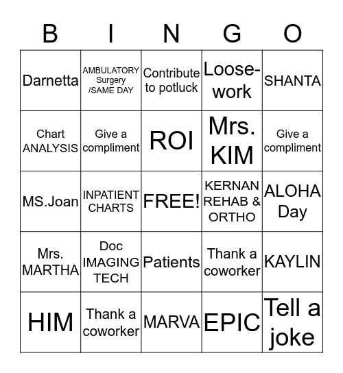 Welcome To The TEAM Bingo Card