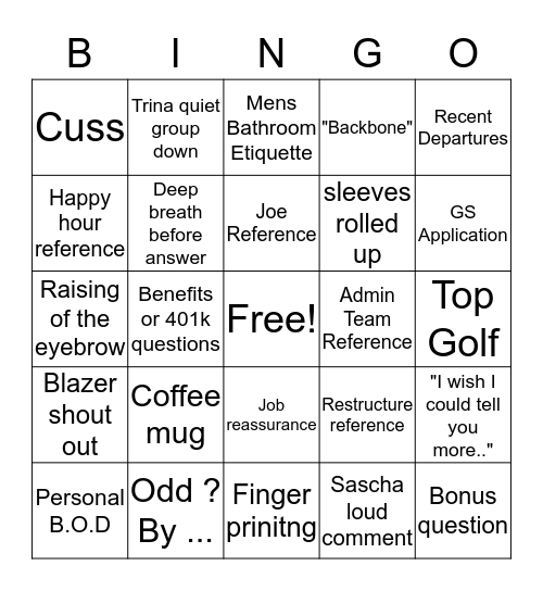 Town Hall Bingo Card