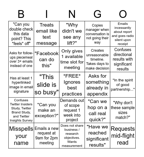 Research Client Bingo Card