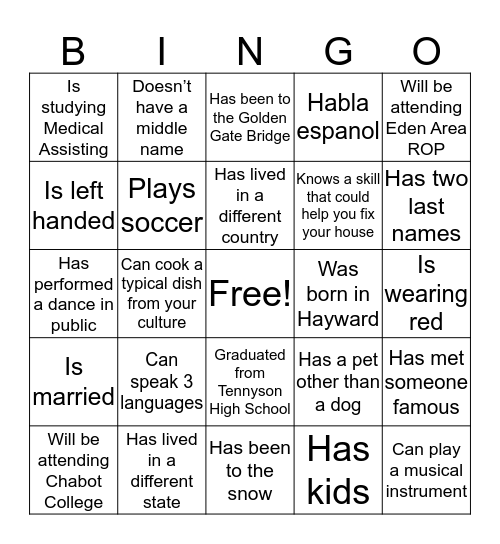 Koshland Opportunity Scholarship Luncheon Bingo Card