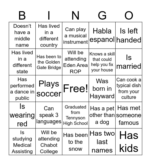 Koshland Opportunity Scholarship Luncheon Bingo Card