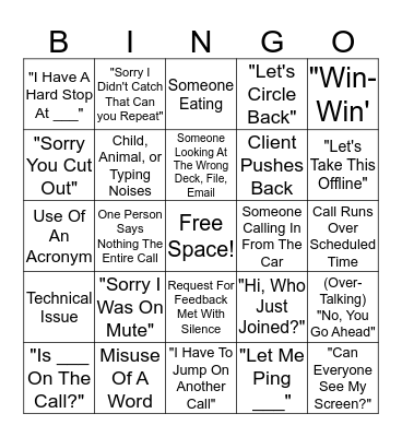 Conference Call Bingo Card