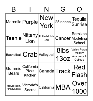 Christina's Life Bingo Card