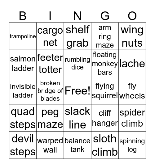 Obstacle Bingo Card