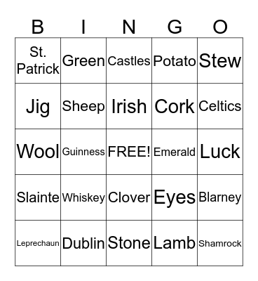 St. Patrick's Day Bingo Card