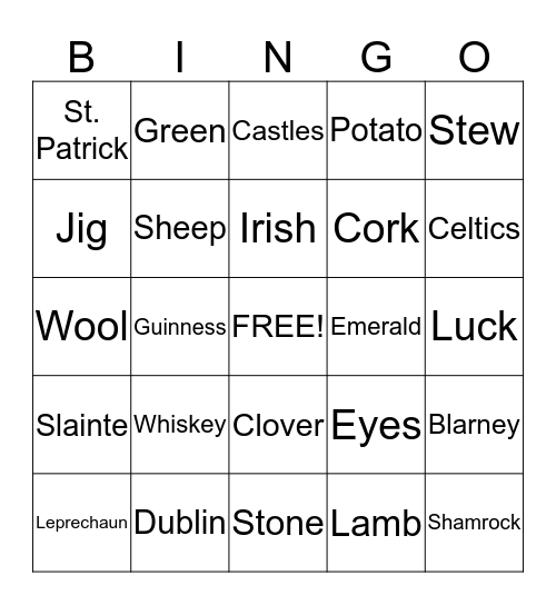 St. Patrick's Day Bingo Card