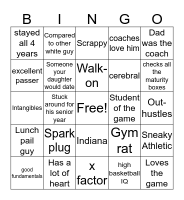White Guy in the NBA Draft BINGO Card