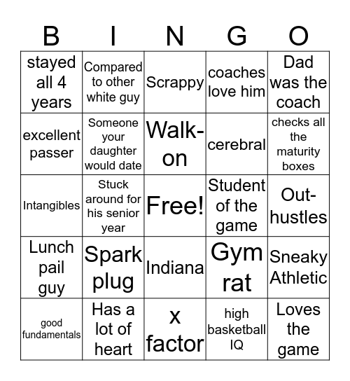 White Guy in the NBA Draft BINGO Card