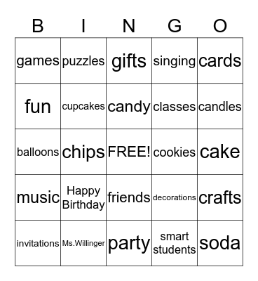 Happy Birthday  Bingo Card