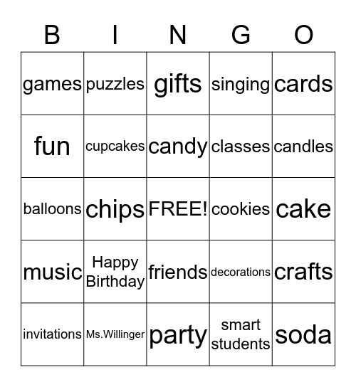 Happy Birthday  Bingo Card