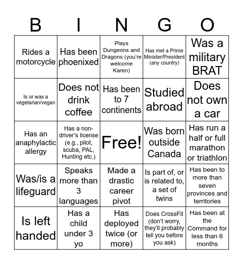 CNGC Icebreaker Bingo Card