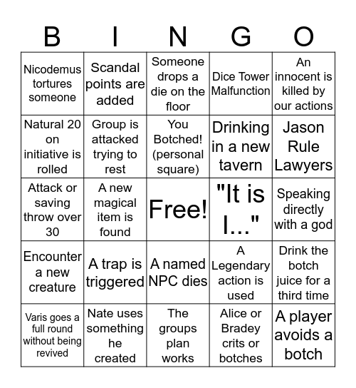 Game Night Inspirational Bingo Card