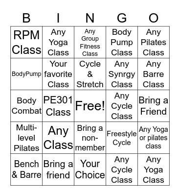 Better Body Bingo Card