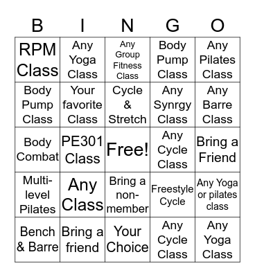 Better Body Bingo Card