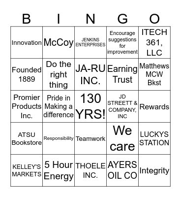 Employee-Owner Bingo Card