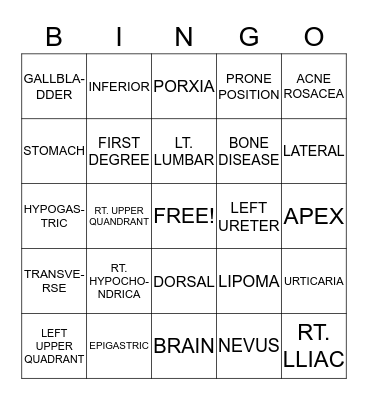 MEDICAL TERMINOLOGY BINGO Card