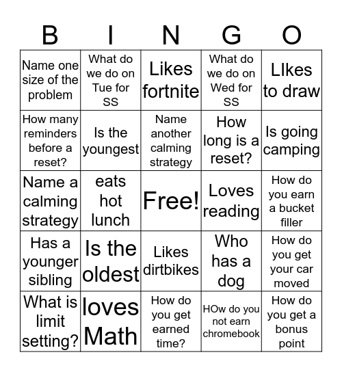 Links Bingo Card