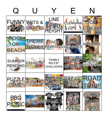 QUYEN'S "FAMILY SELFIE" CHALLENGE 2019 Bingo Card