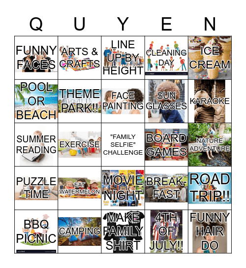 QUYEN'S "FAMILY SELFIE" CHALLENGE 2019 Bingo Card