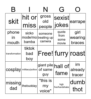 tiktok bingo Card