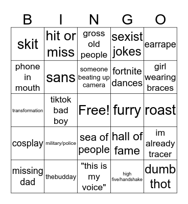 tiktok bingo Card