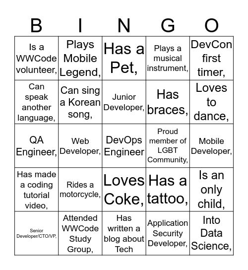 Women in Tech Lunch Get Together Bingo Card