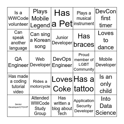 Women in Tech Lunch Get Together Bingo Card