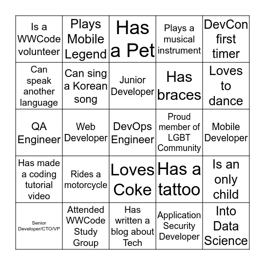 Women in Tech Lunch Get Together Bingo Card