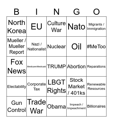 DNC DEBATES Bingo Card