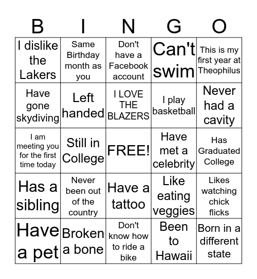 Bingo Bongo Bango Bingo Card