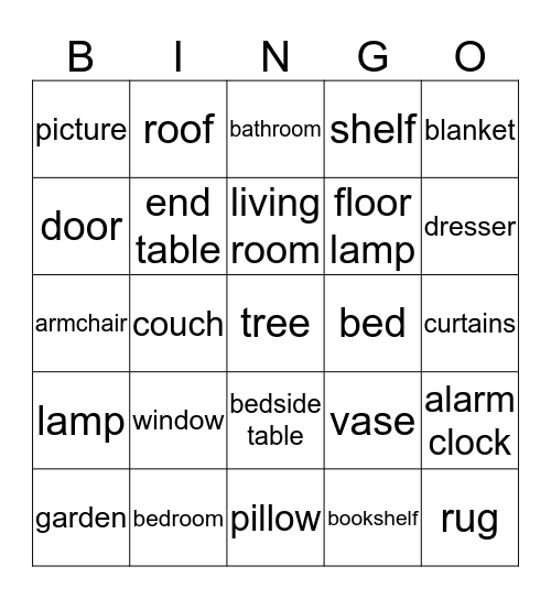 things in/around a house: bingo! Bingo Card