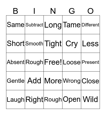 Antonym Bingo Card