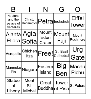 Famous Places Bingo Card