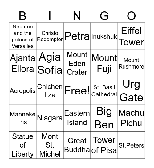 Famous Places Bingo Card