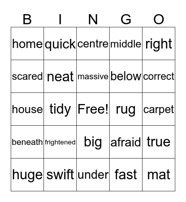 Synonym Bingo Card
