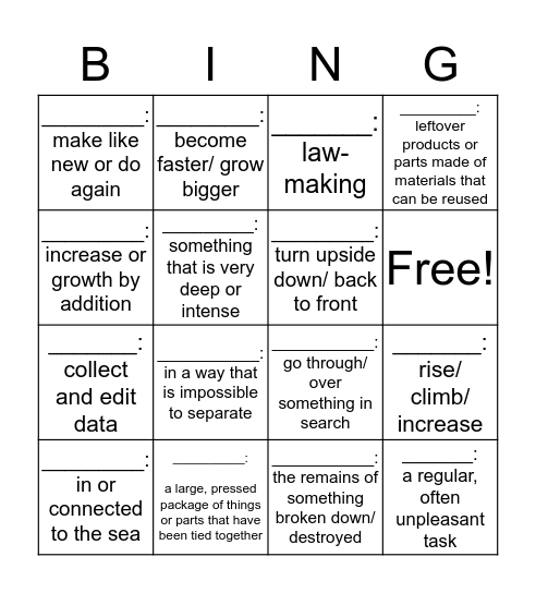 Definition Bingo Card