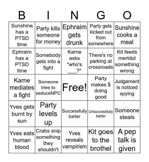 Lindsy's prediction Bingo Card