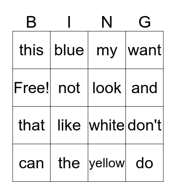 sight words Bingo Card