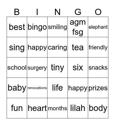 High Tea Bingo Card