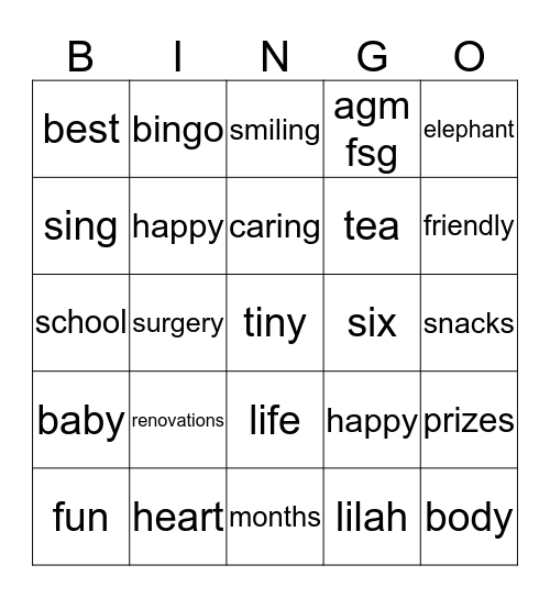 High Tea Bingo Card