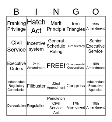 The Federal Bureaucracy Bingo Card
