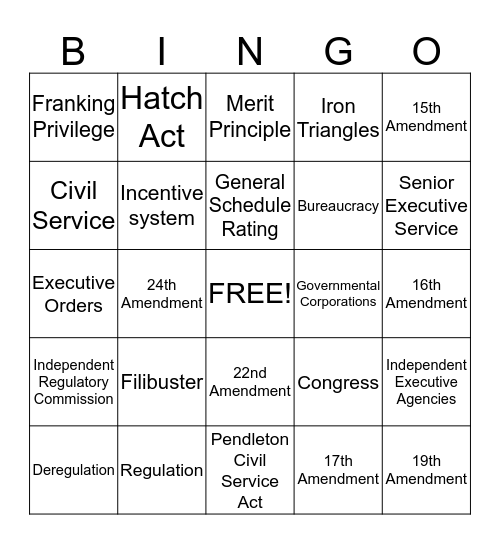 The Federal Bureaucracy Bingo Card
