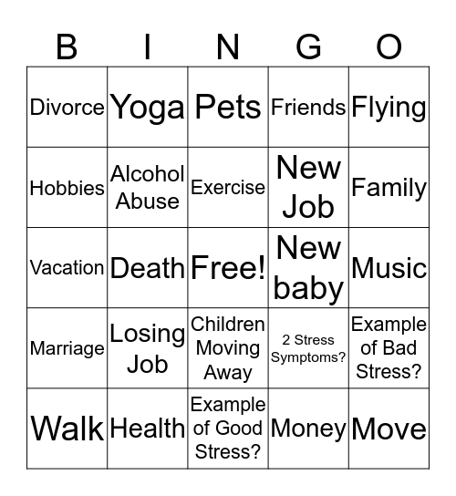 Managing Stress Bingo Card