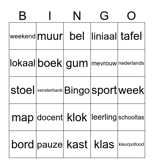 De school Bingo Card